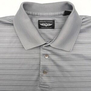 Straight Down Polo Shirt Men XL Grey Striped Performance Golf Short Sleeve